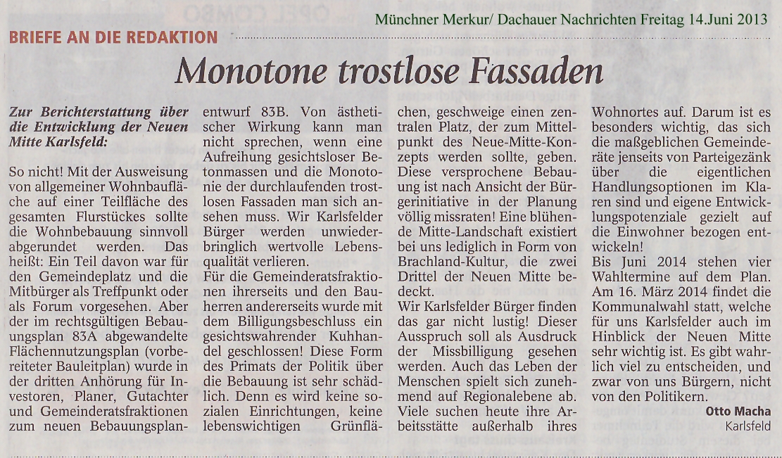Leserbrief Otto Macha